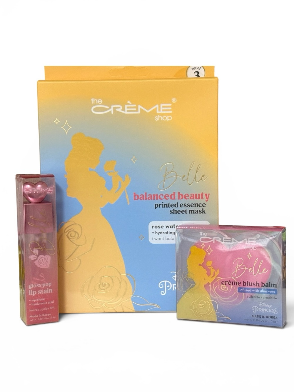 Disney Princess Belle Crème Shop Bundle Blush Balm Lip Stain Sheet Masks